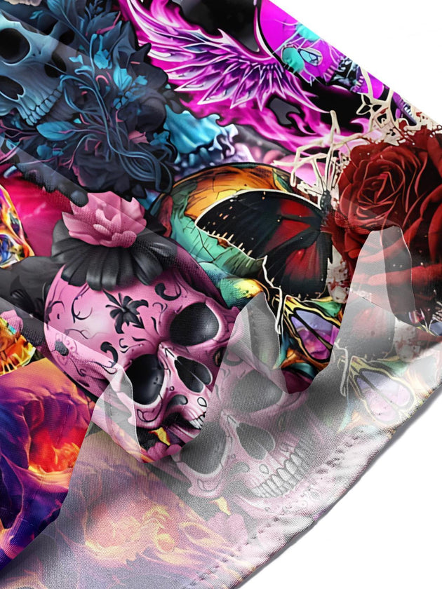men's skull print shirt close-up short sleeve