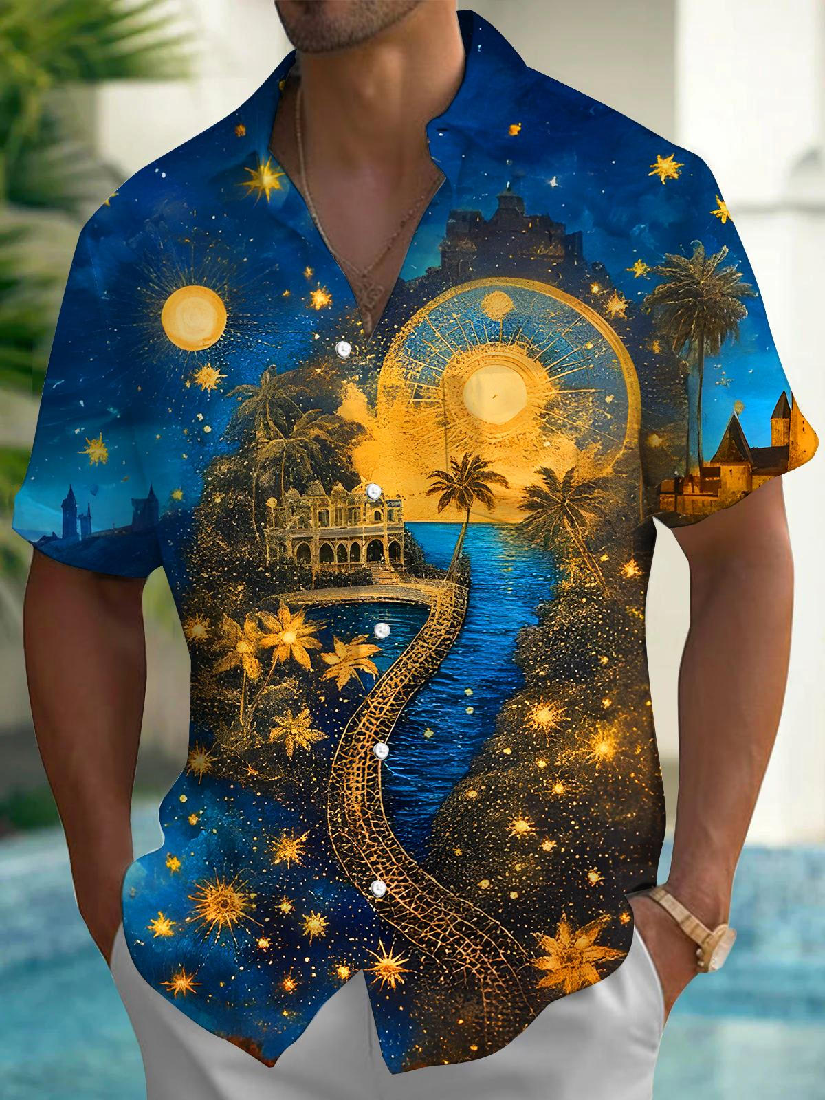 Art Gilded Coconut Tree Men's Pocket Short Sleeve Shirts