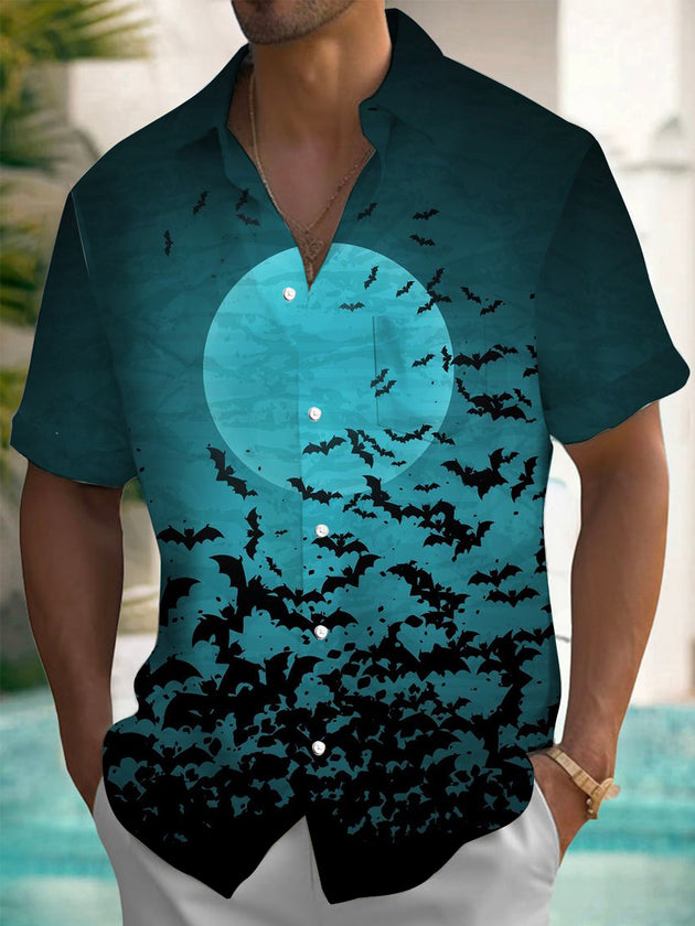 Men's moon bat pocket short sleeve shirt front view Halloween costume