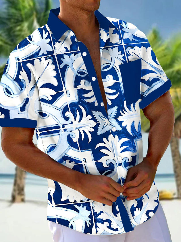 men's Hawaiian shirt front view tropical beach vacation