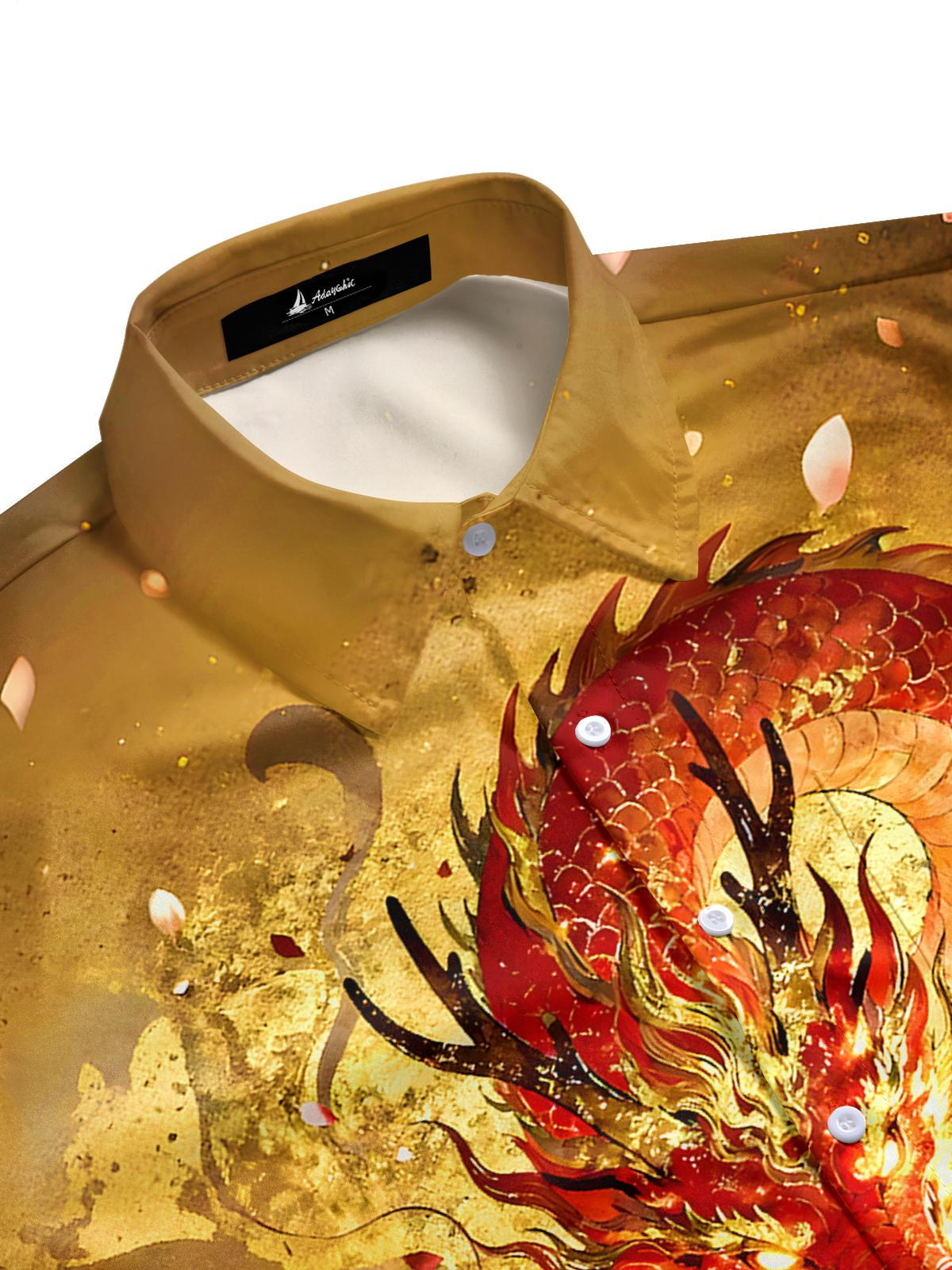 Dragon Floral Men's Pocket Short Sleeve Shirts