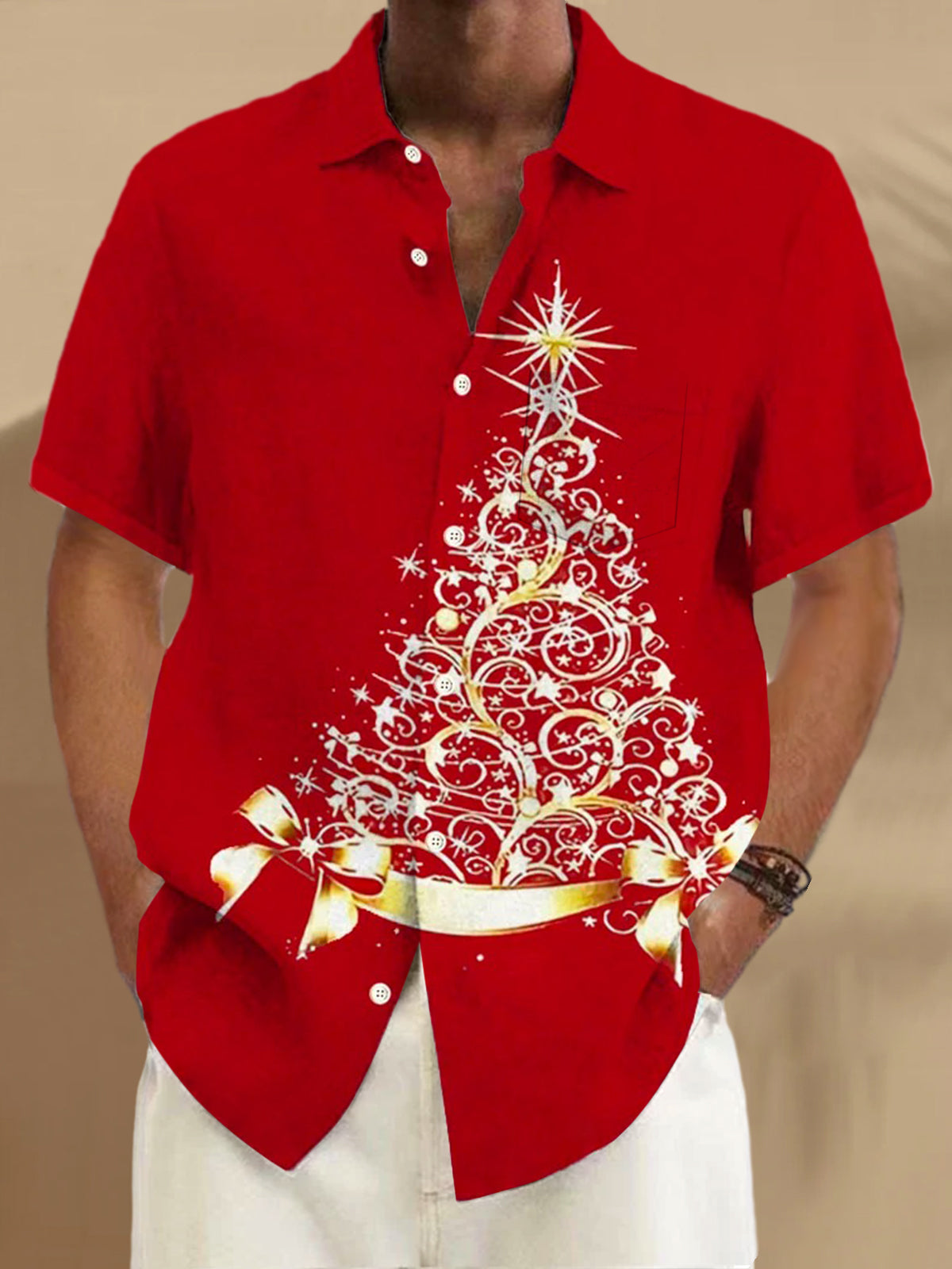 Christmas Tree Men's Pocket Short Sleeve Shirts