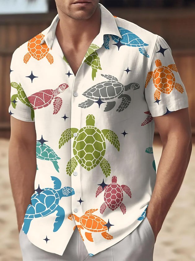 men's Hawaiian shirt front view tropical beach vacation