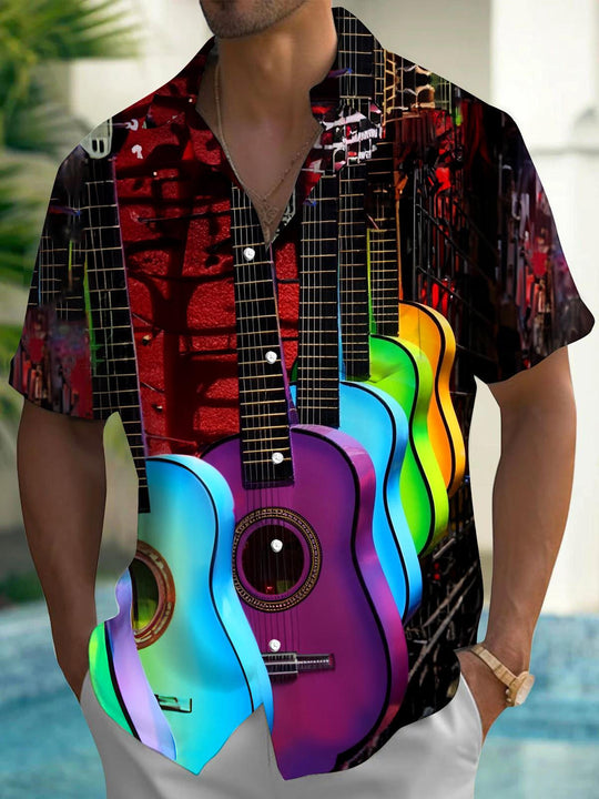 men's guitar print shirt front view