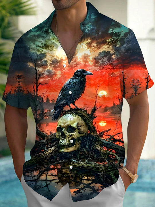 men's skull print shirt front view