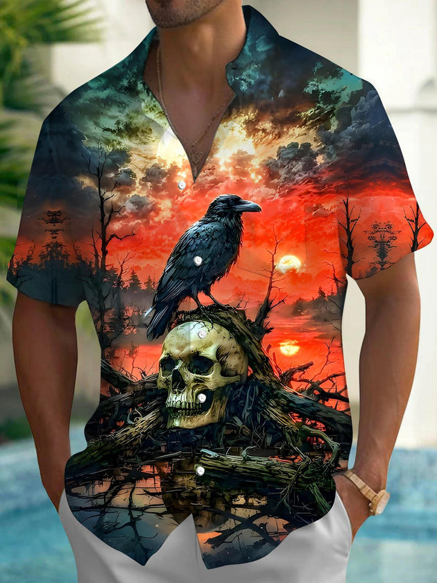 men's skull print shirt front view