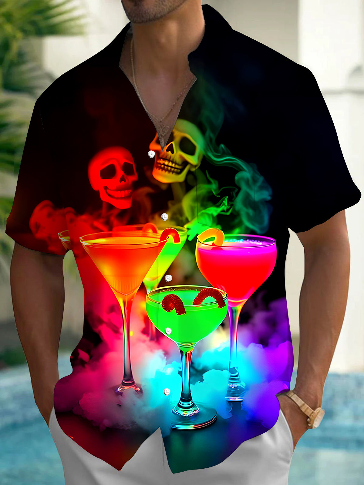 Cocktail Men's Pocket Short Sleeve Shirts