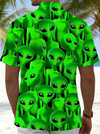 men's alien print short sleeve shirt back view