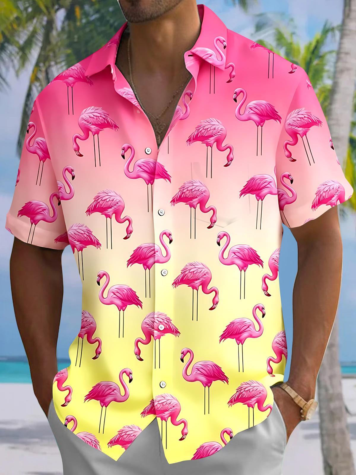 Hawaiian Flamingo Men's Pocket Short Sleeve Shirts