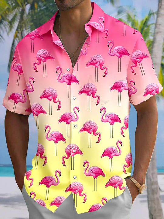 Hawaiian Flamingo Men's Pocket Short Sleeve Shirts