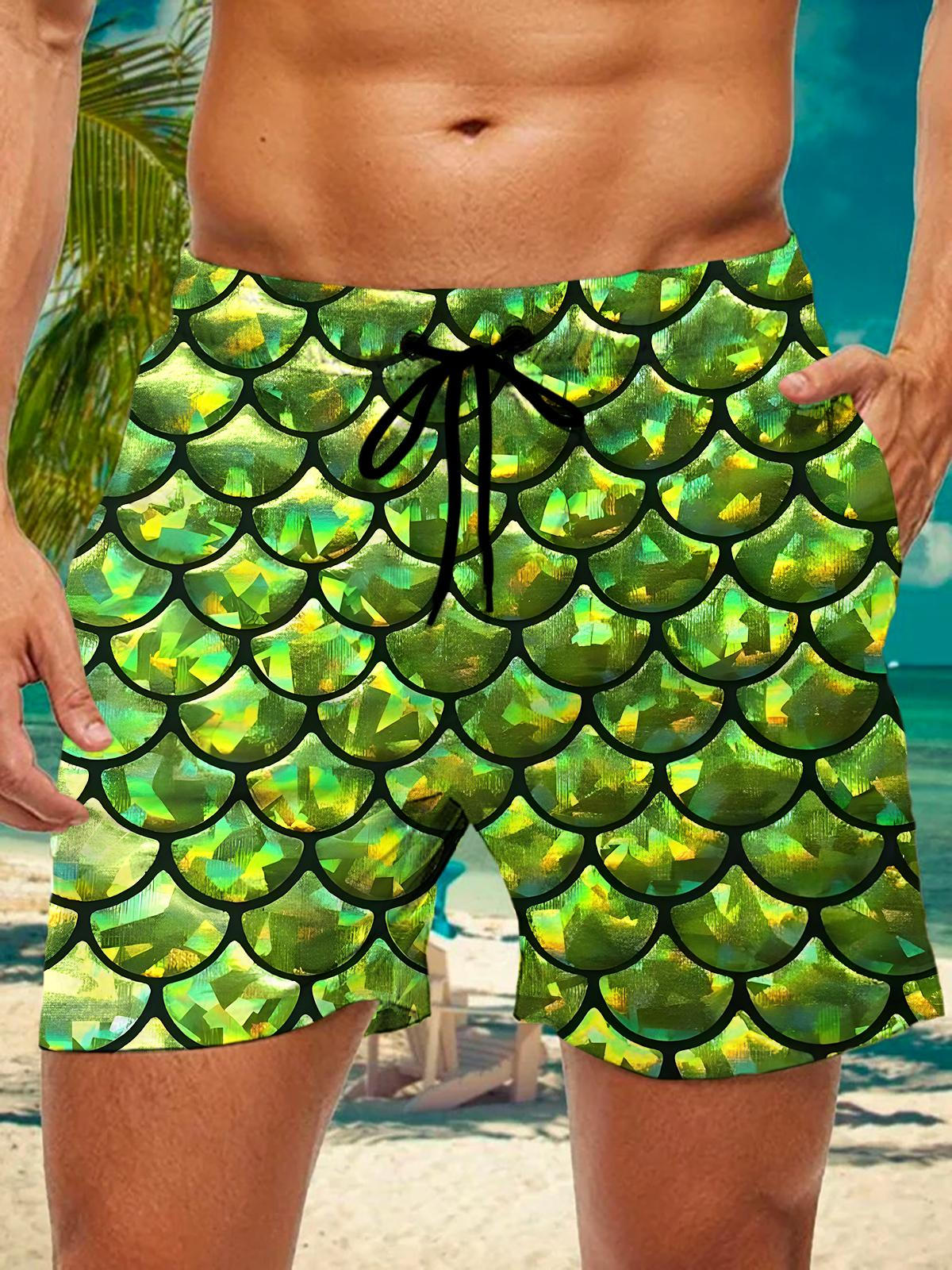 Hawaiian Fish Scales Men's Print Pocket Shorts
