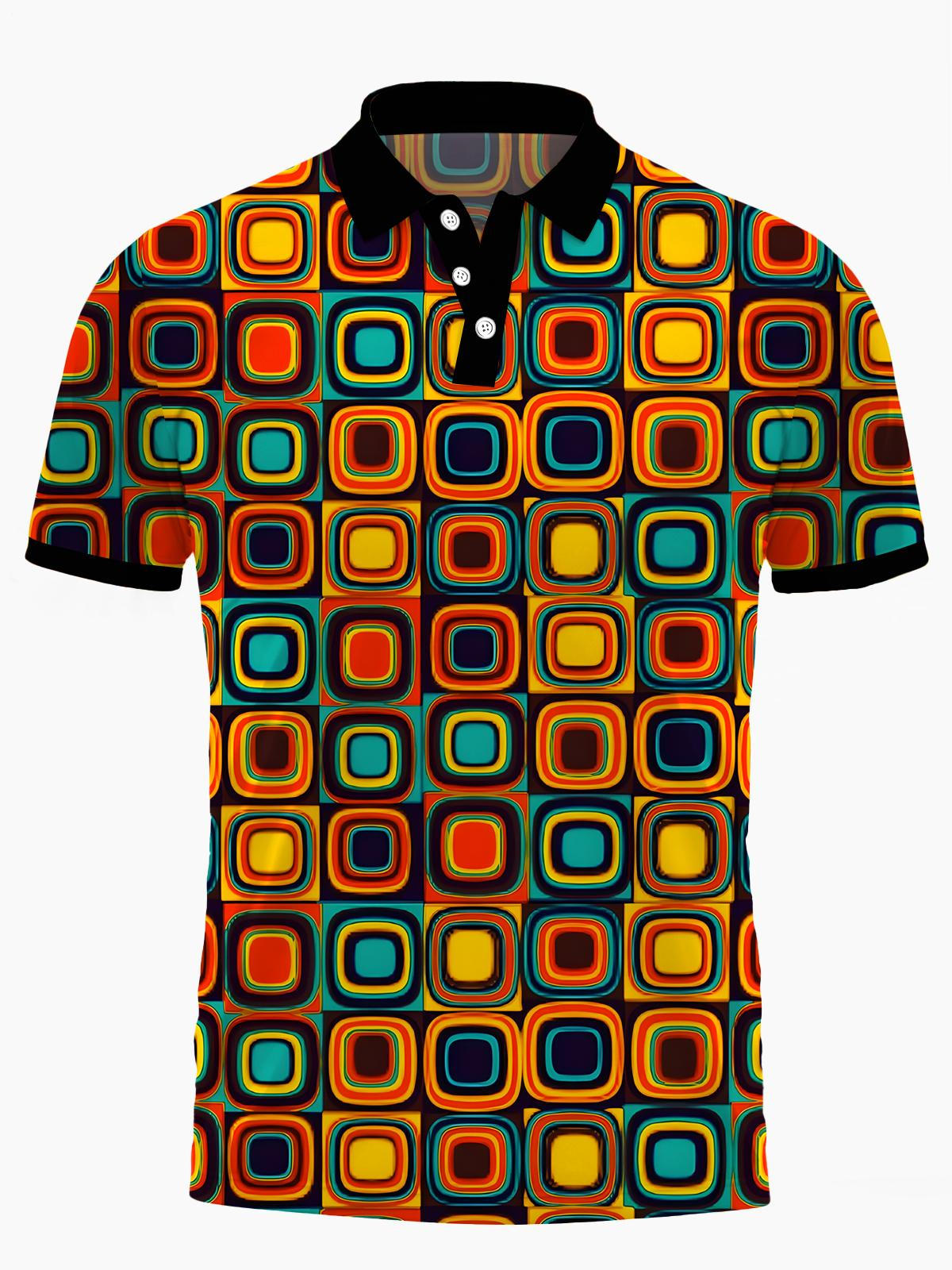 Geometric Print Men's Short Sleeve Button Polo Shirt