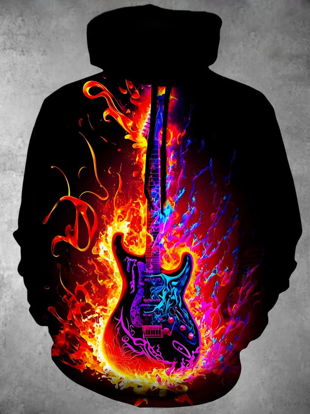 Men's Guitar Long Sleeve Pullover Hoodie Front View