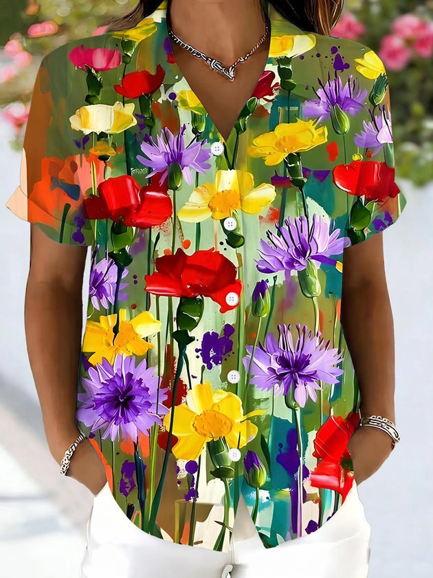 women's floral shirt front view