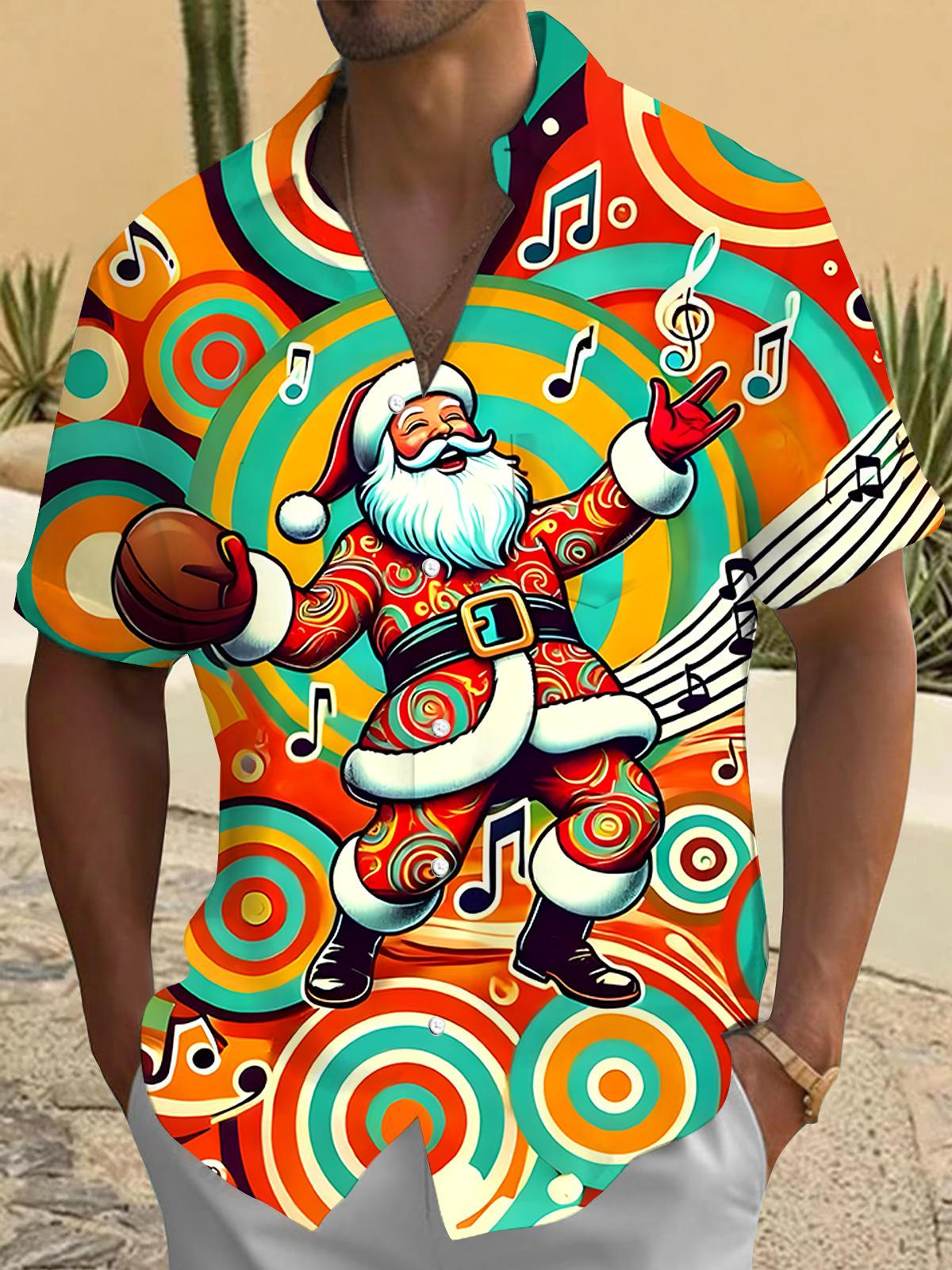 Santa Claus Sing Men's Pocket Short Sleeve Shirts