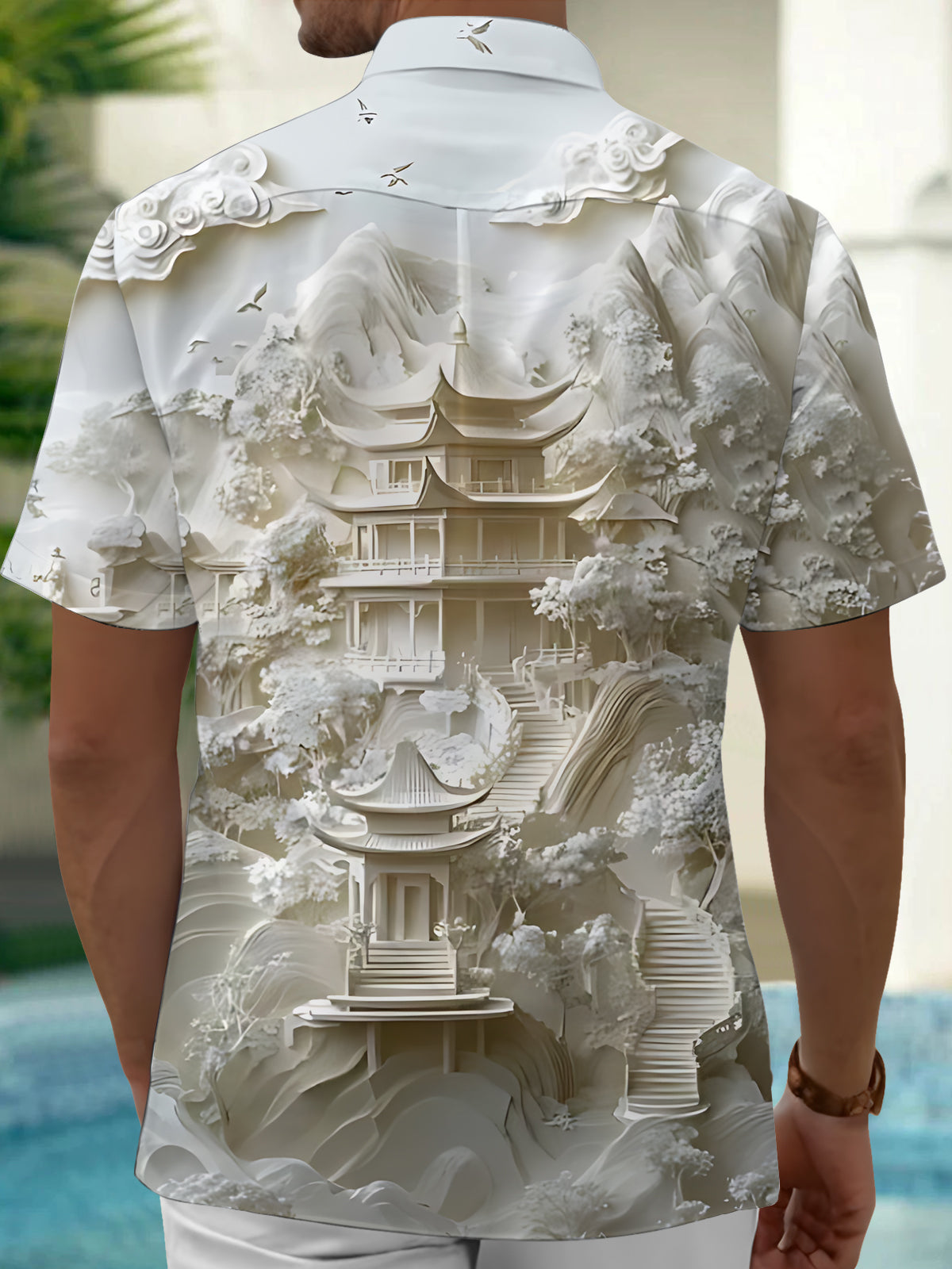 Courtyard Art Print Men's Pocket Short Sleeve Shirts