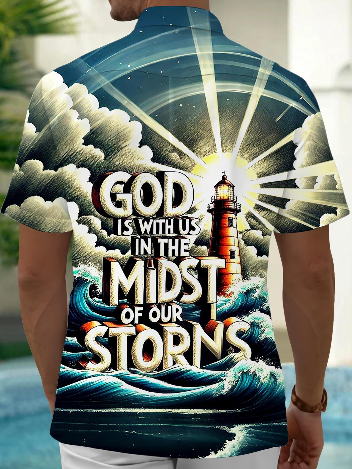 God Is With Us In The Midst Of Our Storns Men's Pocket Short Sleeve Shirts