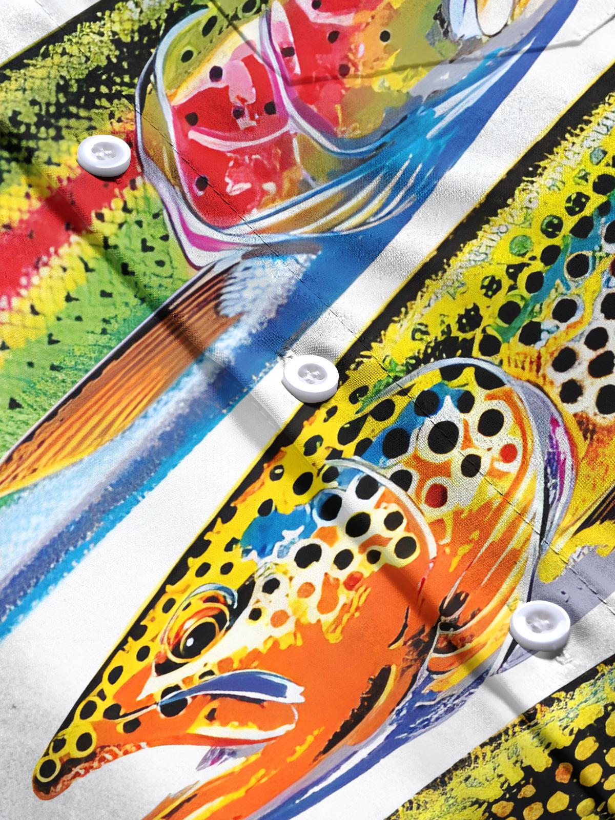 Fish Print Men's Pocket Short Sleeve Shirts