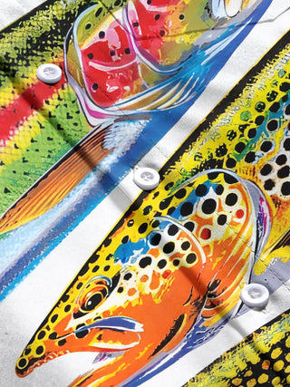 men's fish print short sleeve flat lay shirt