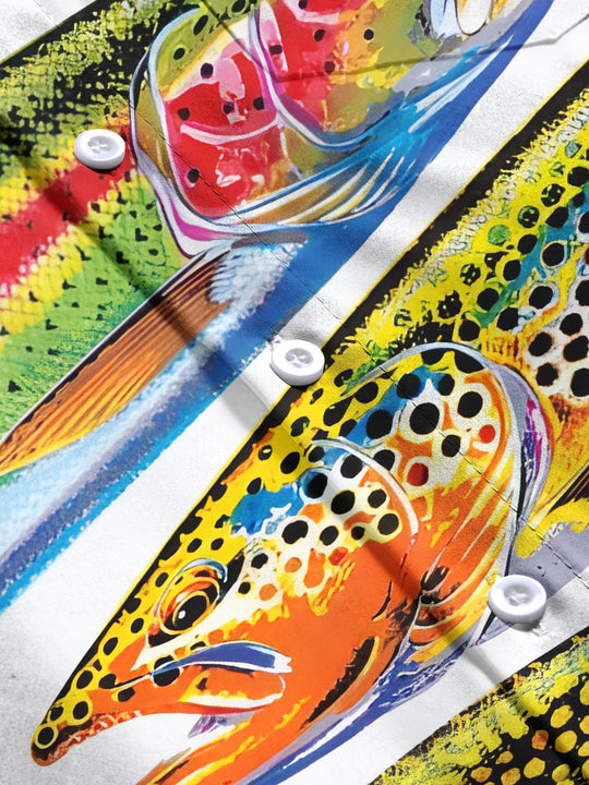 men's fish print short sleeve flat lay shirt