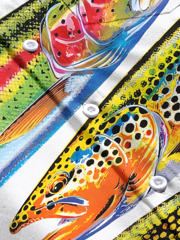 men's fish print short sleeve flat lay shirt
