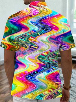 Men abstract tie dye short sleeve shirt back view
