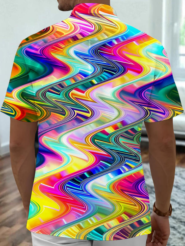Men abstract tie dye short sleeve shirt back view