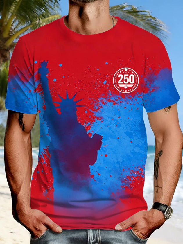 Men's American 250th Anniversary Statue of Liberty print short sleeve graphic t-shirt front view