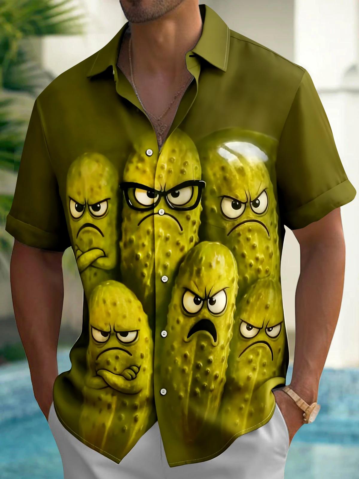 Funny Vegetables Cucumber Men's Pocket Short Sleeve Shirts