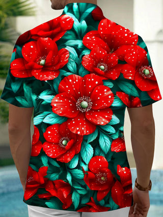 Men's floral pocket short sleeve shirt back view