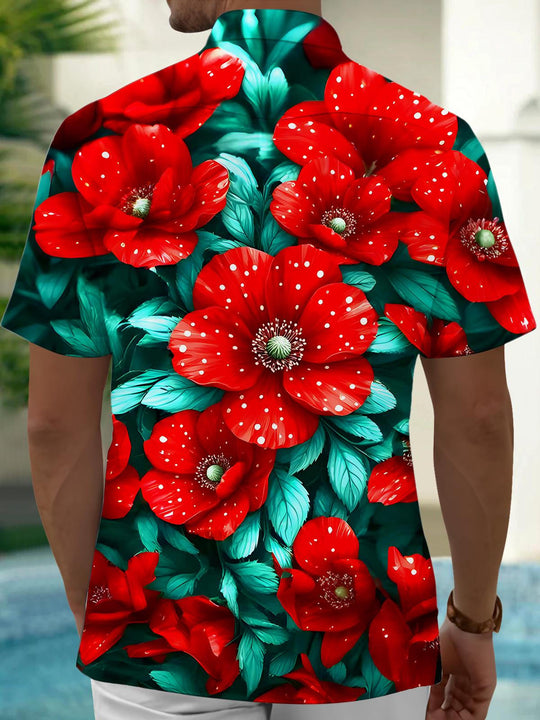 Men's floral pocket short sleeve shirt back view