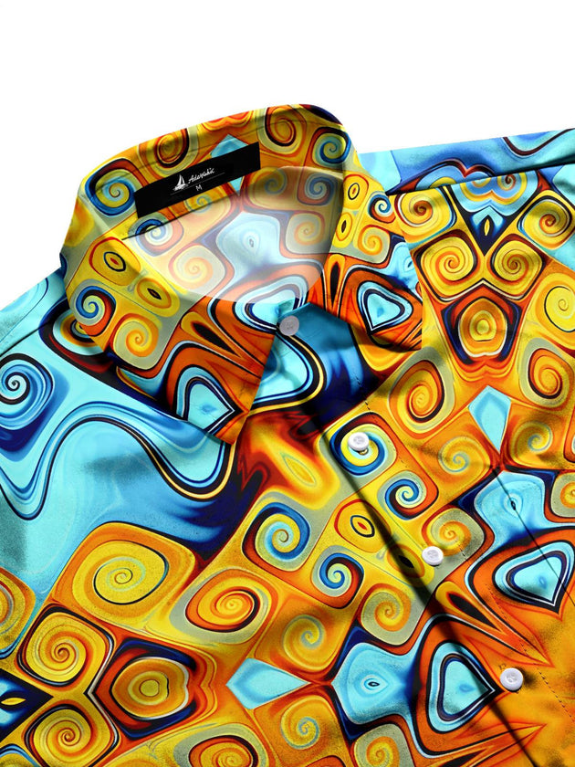 men geometric print short sleeve shirt side view