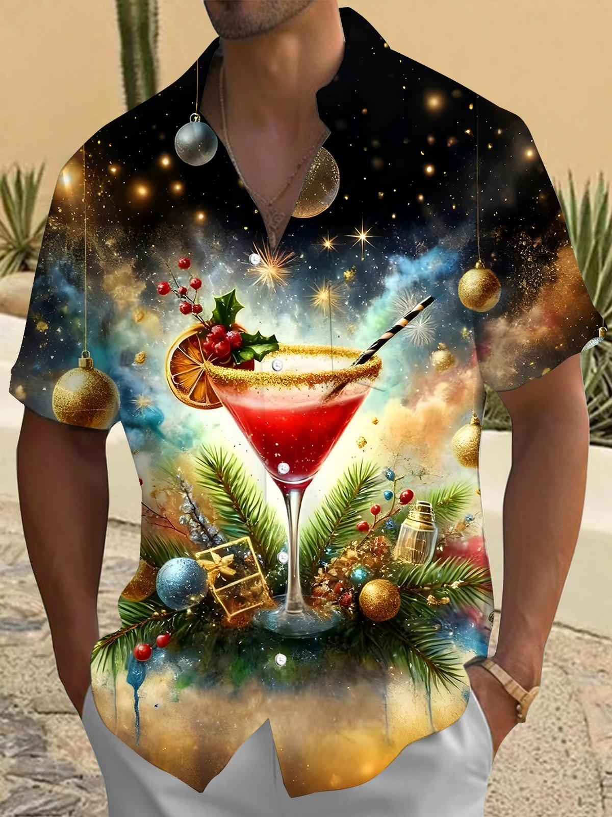 Cocktail Men's Pocket Short Sleeve Shirts