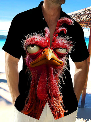 Men's funny rooster pocket short sleeve shirt front view