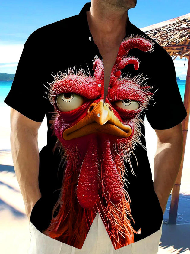 Men's funny rooster pocket short sleeve shirt front view