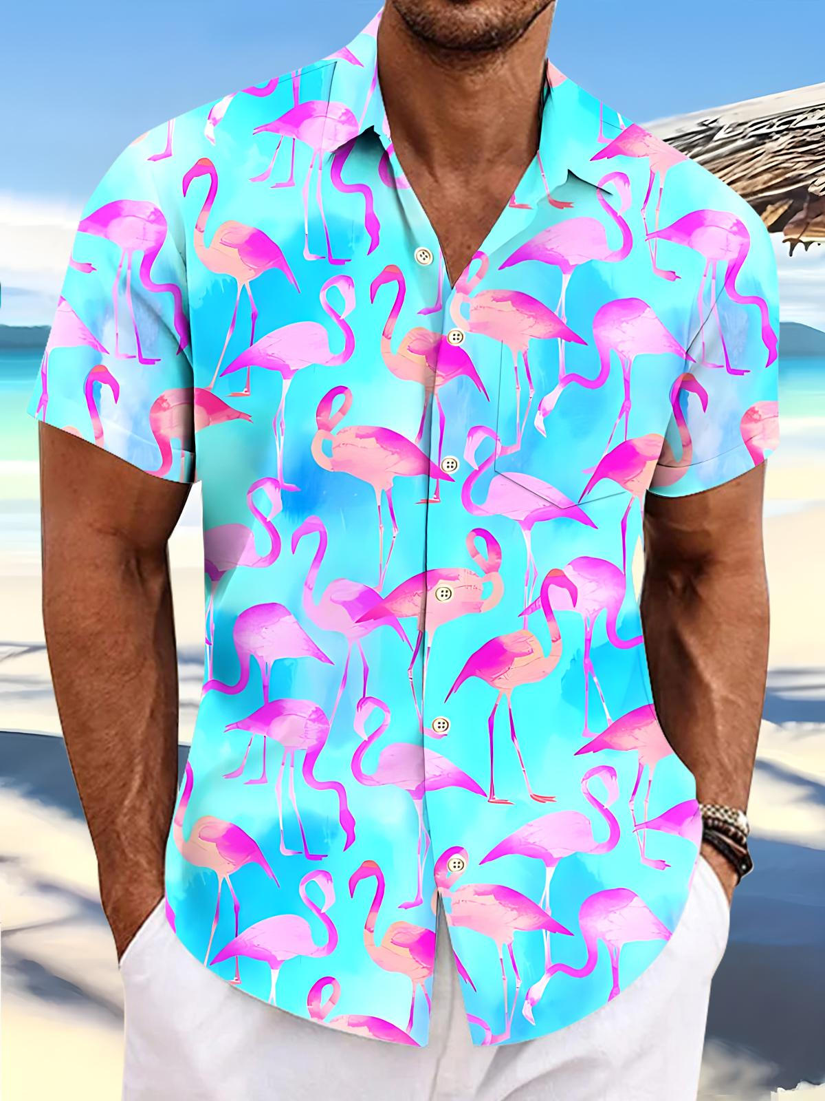 Hawaiian Flamingo Men's Pocket Short Sleeve Shirts