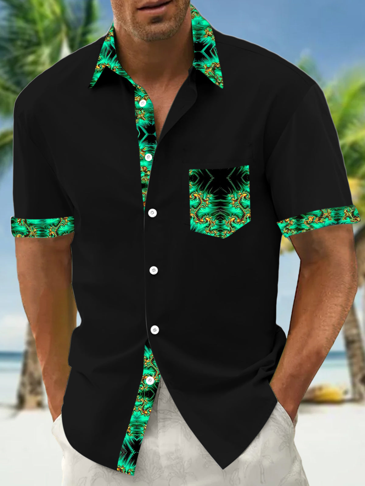 Abstract Men's Pocket Short Sleeve Shirts