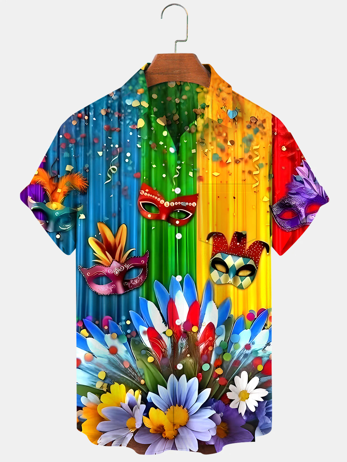 Mask Floral Men's Pocket Short Sleeve Shirts