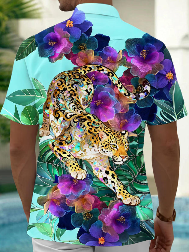 Men's Hawaiian floral short sleeve shirt back view