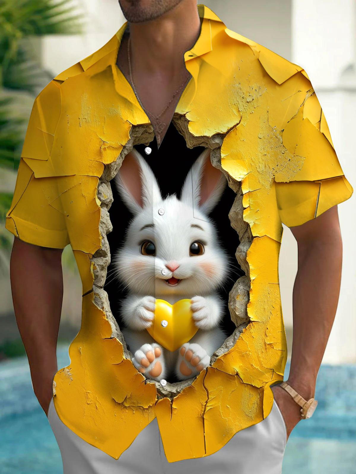 Rabbit Print Men's Pocket Short Sleeve Shirts