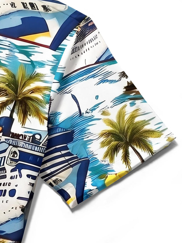 Hawaiian Vacation Cruise Palm Tree Flower Men's Pocket Short Sleeve Shirts
