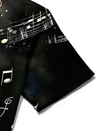 men's retro print shirt close-up short sleeve