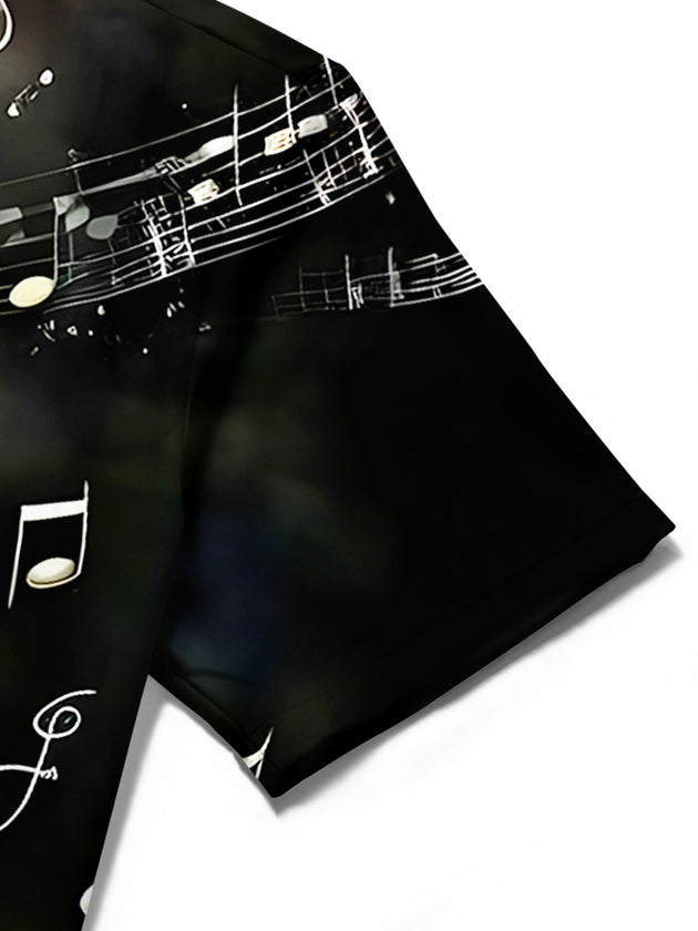 men's retro print shirt close-up short sleeve