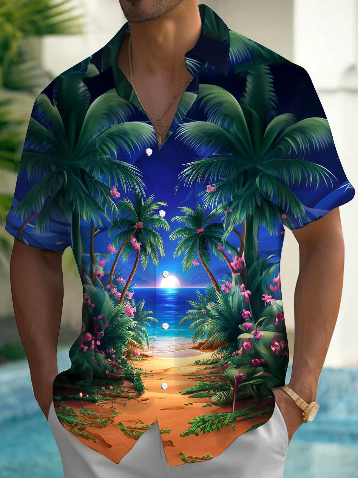 Coconut Tree Men's Pocket Short Sleeve Shirts