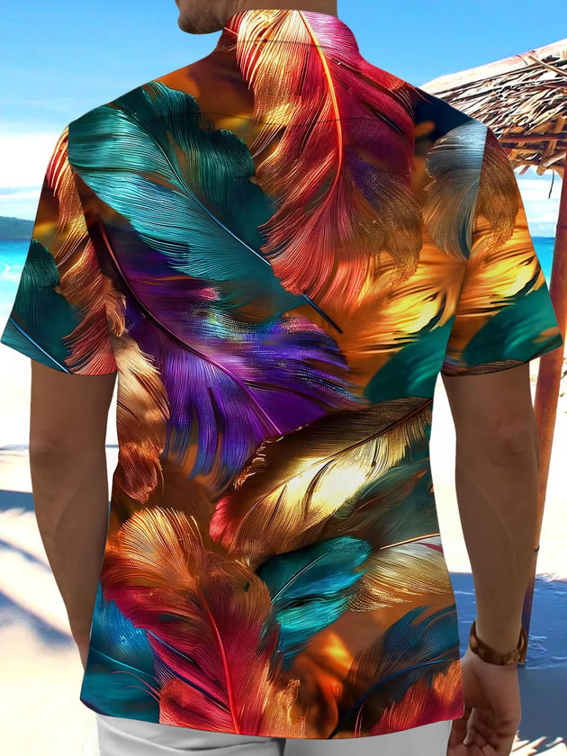 men's animal feather print short sleeve shirt back view