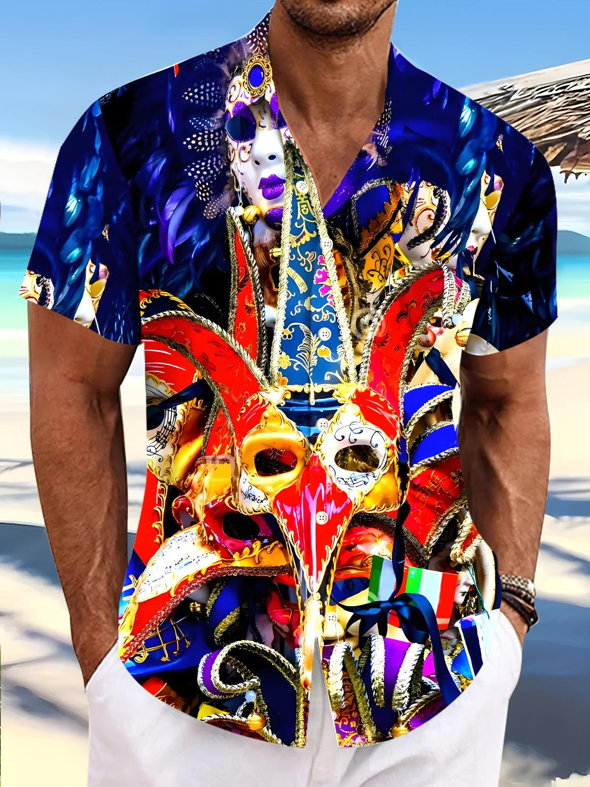 Mardi Gras Mask Men's Pocket Short Sleeve Shirts