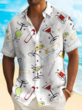 Hawaiian Cocktail Geometric Print Short Sleeve Men's Shirts With Pocket