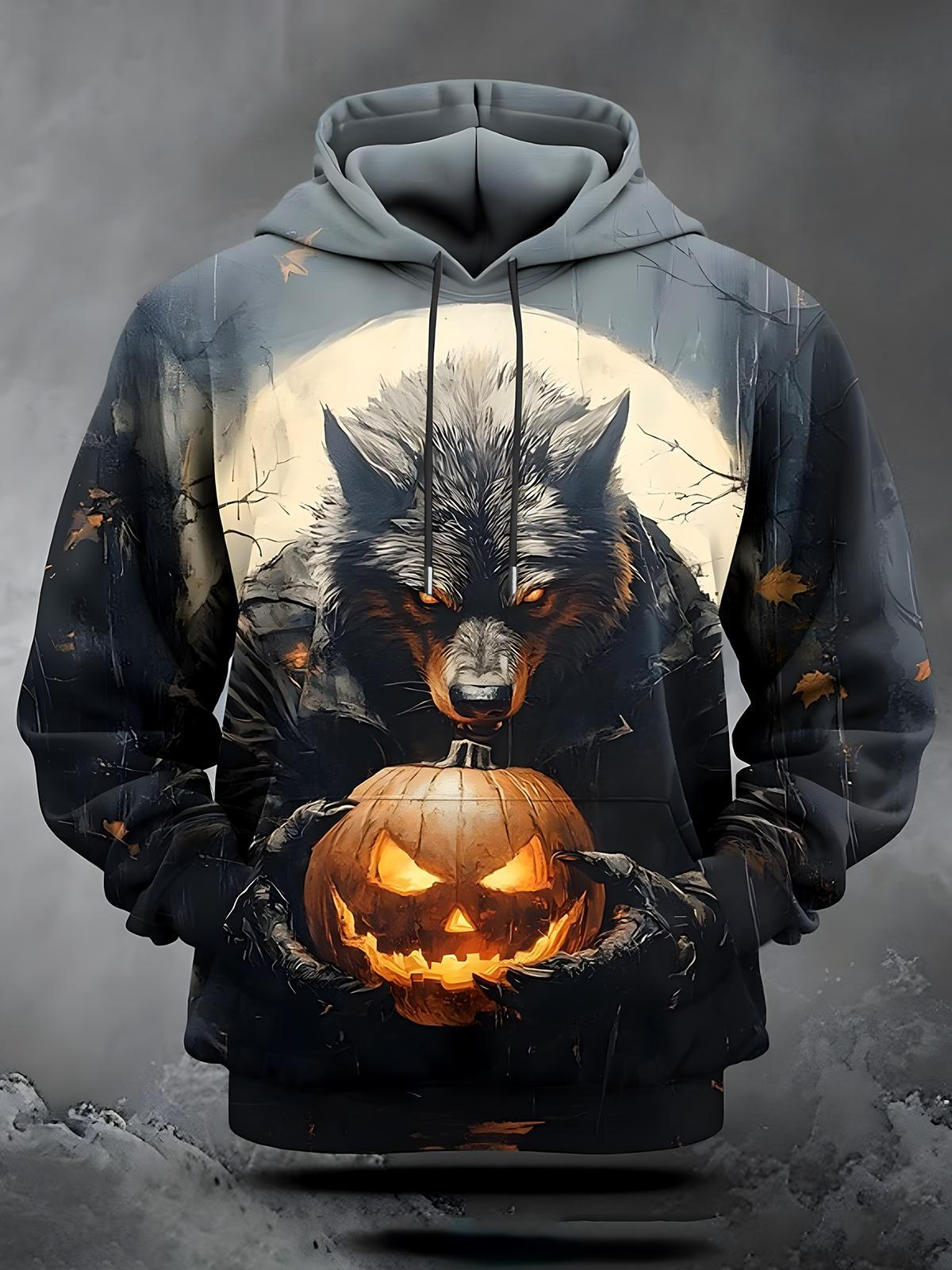 Halloween Long Sleeve Hooded Pocket Men's Top