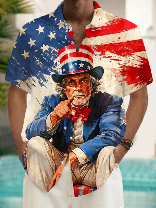 men's American flag print shirt front view Independence Day