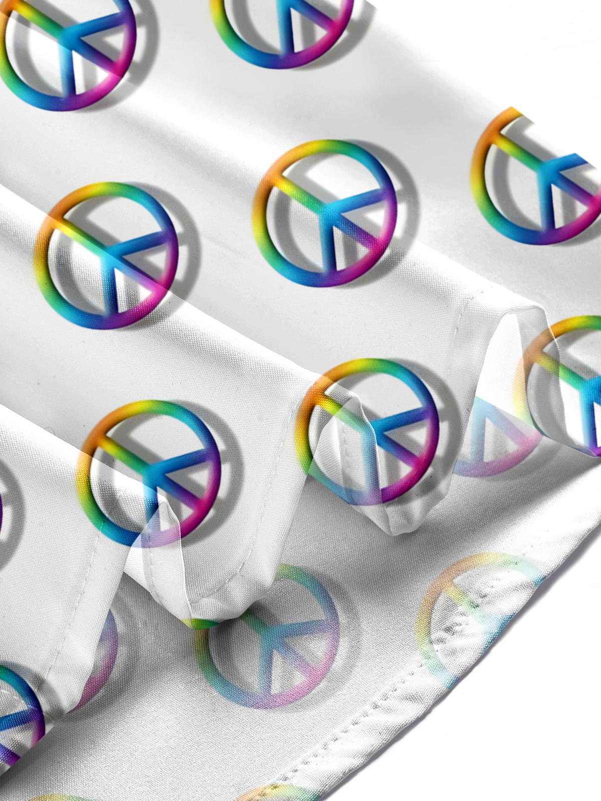 Peace Sign Print Men's Pocket Short Sleeve Shirts